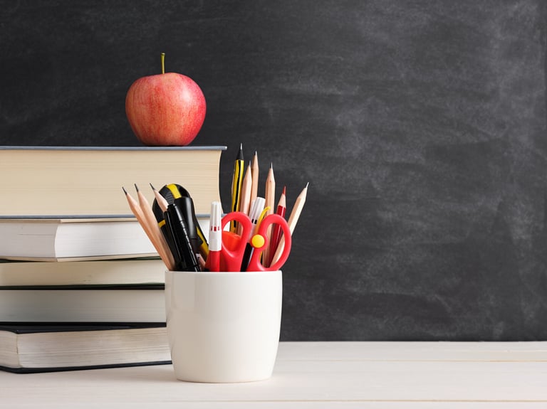 Colorful children's books and learning materials